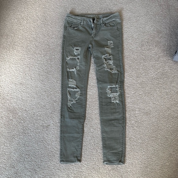 American Eagle Outfitters Denim - American Eagle Womens Distressed Super Stretch Jeggings, Olive Green, Size 4